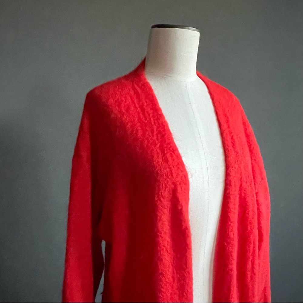 Italian Mohair Blend Red Longline Cardigan | Made in Italy Cozy Statement - Picture 2 of 6